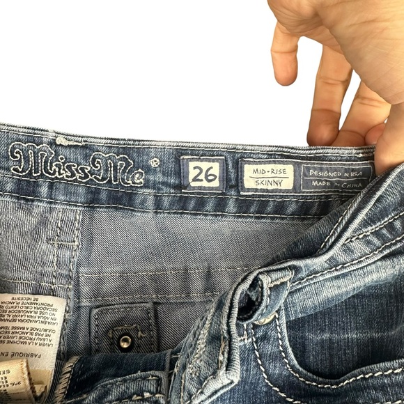 Miss Me Women’s 26 Mid Rise Skinny Jeans Fleur De Lis Pockets Embellished - Picture 5 of 16